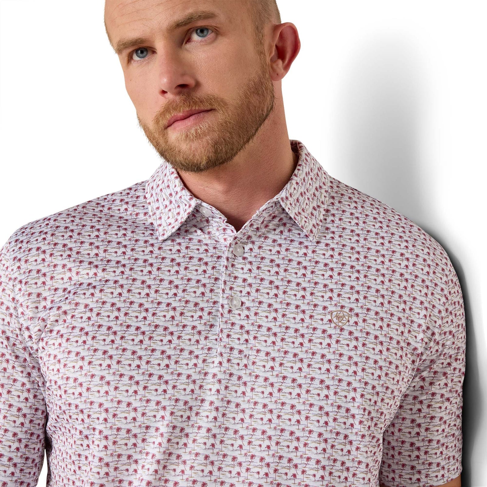 Ariat Men's All Over White Island Mini Print Polo Ariat
