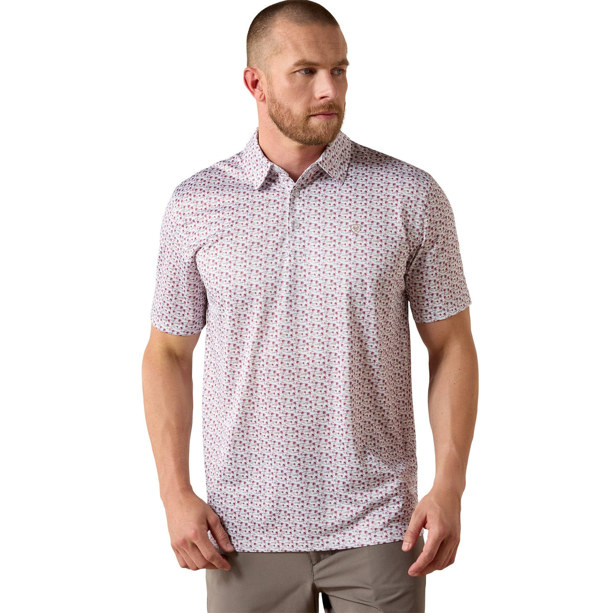 Ariat Men's All Over White Island Mini Print Polo Ariat