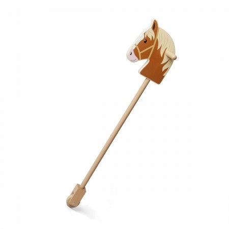 Bigjigs Toys Wooden Hobby Horse. Horse-shaped wooden stick toy on a white background