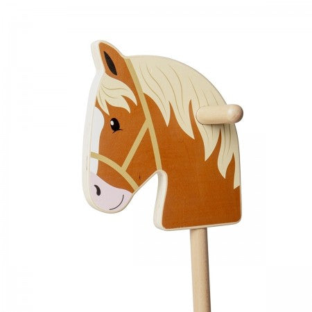 Bigjigs Toys Wooden Hobby Horse. Horse-shaped wooden stick toy on a white background