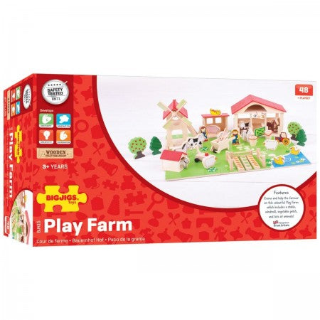 Bigjigs Toys Play Farm. BigJigs Play Farm wooden puzzle packaging on a white background