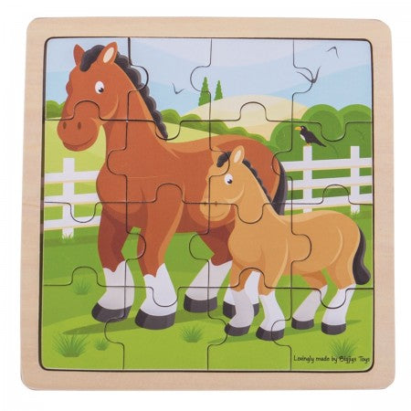 Bigjigs Toys Horse & Foal Puzzle. Children's puzzle with two horses on a wooden frame