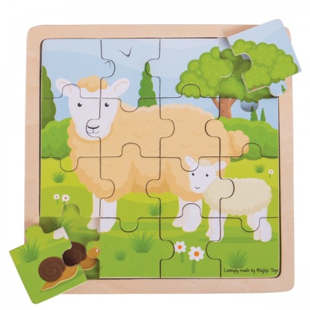 Bigjigs Toys Sheep & Lamb Puzzle. Children's puzzle with sheep design on a white background