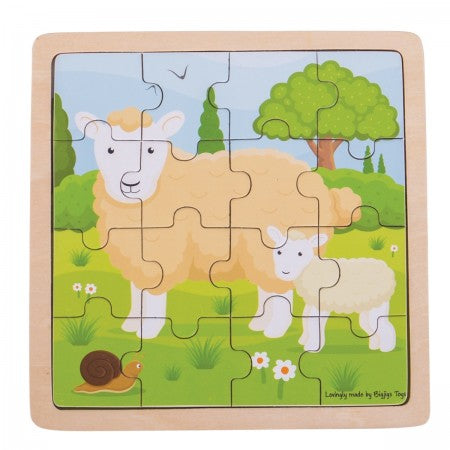 Bigjigs Toys Sheep & Lamb Puzzle. Children's puzzle with sheep design on a wooden frame