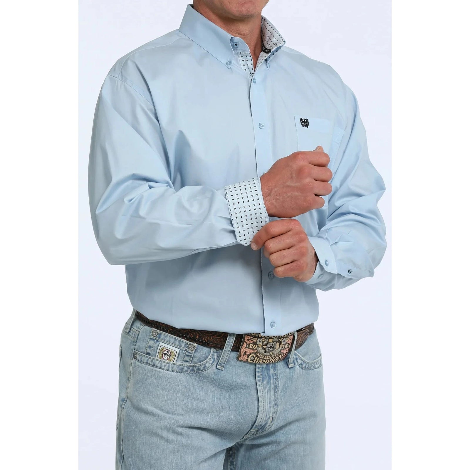 Cinch Men's Solid Light Blue Classic Fit Western Shirt Cinch