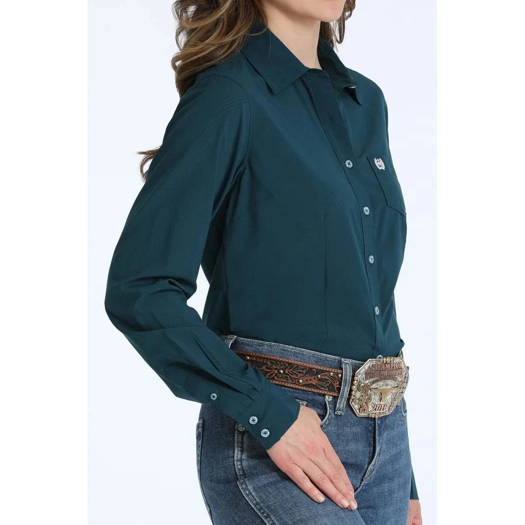 Cinch Women's ArenaFlex Solid Teal Long Sleeve Western Shirt Cinch