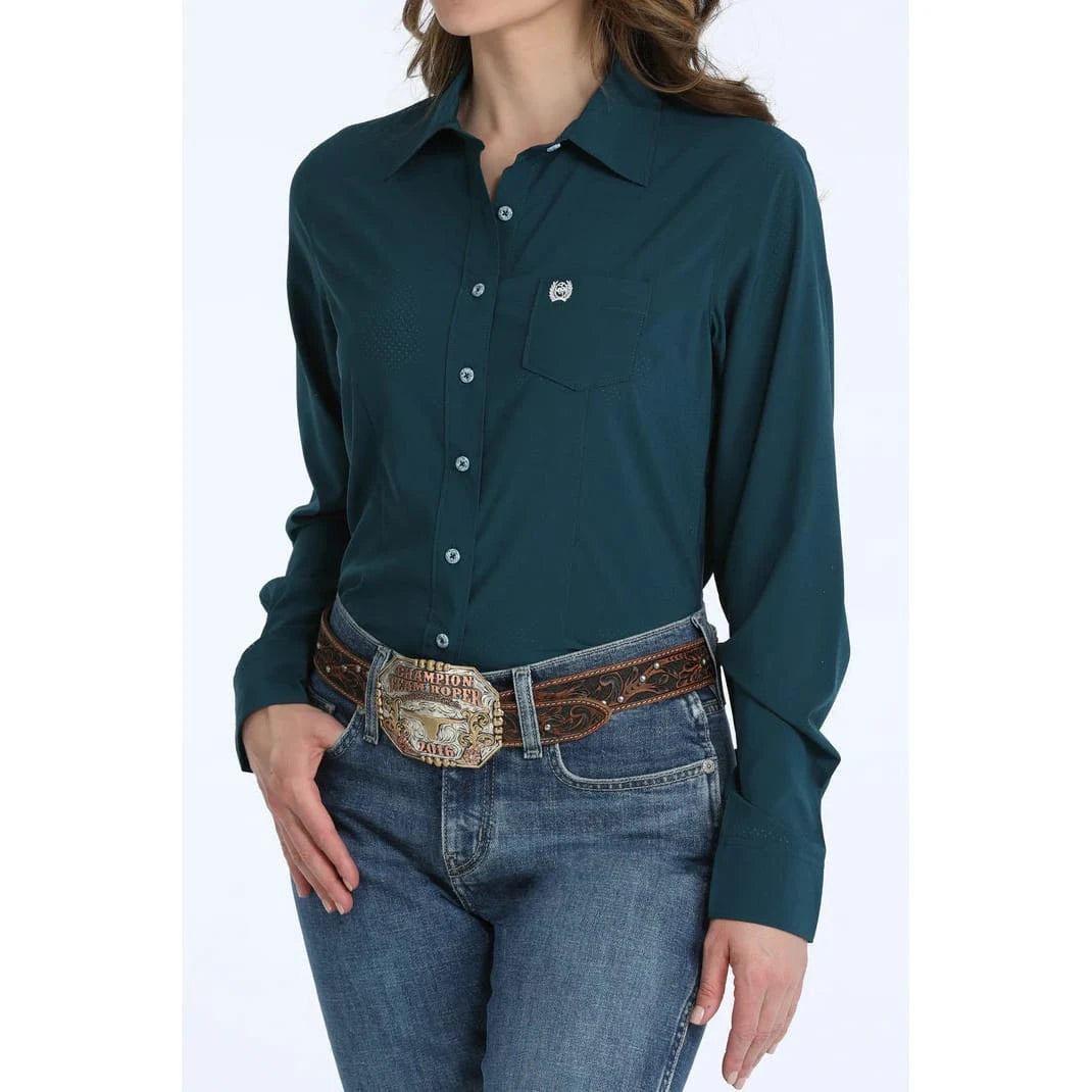 Cinch Women's ArenaFlex Solid Teal Long Sleeve Western Shirt Cinch