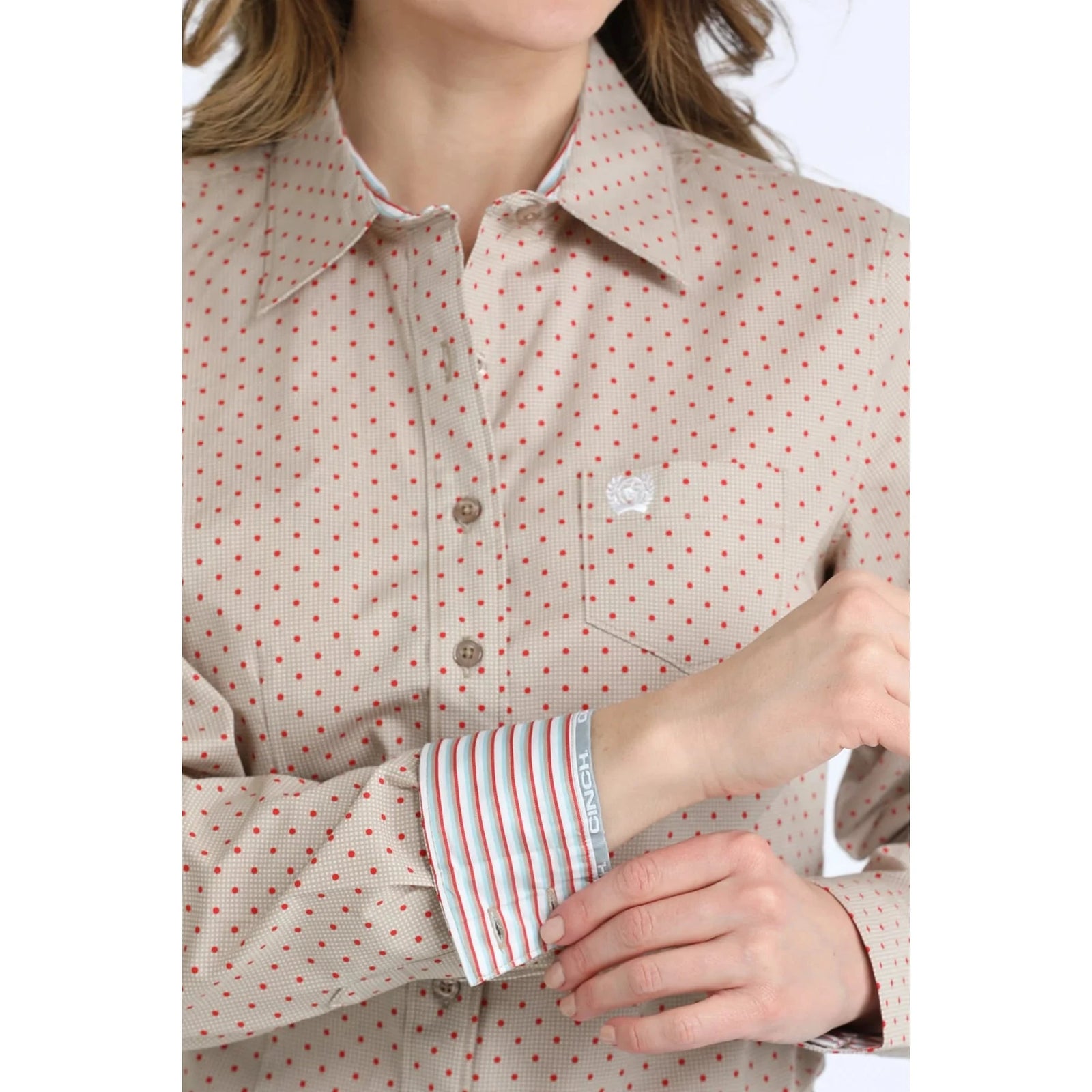 Cinch Women's Red Polka Dot Button Up Western Shirt Cinch