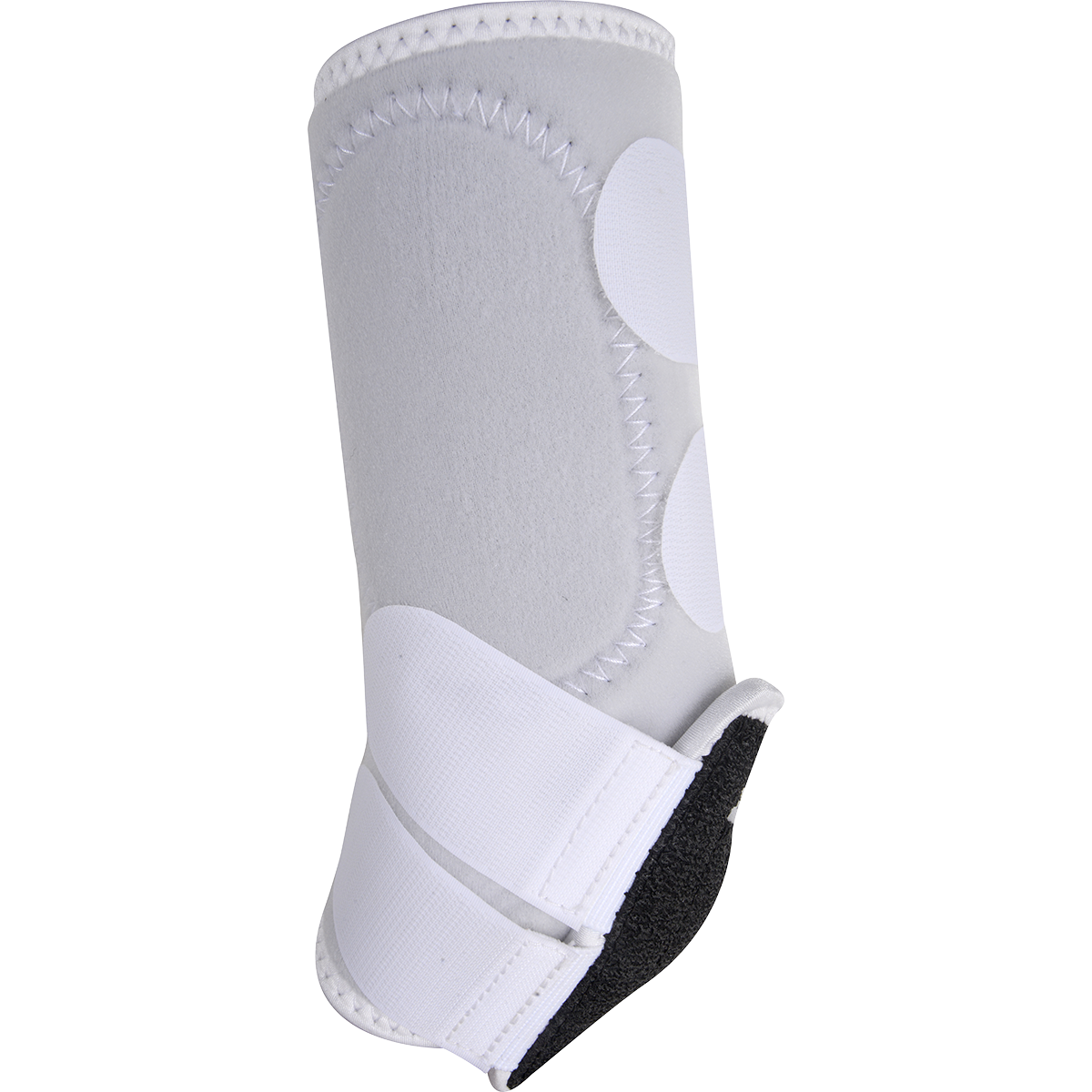 Classic Equine Legacy2 Front White Support Boots. Gray and white knee pad on a white background