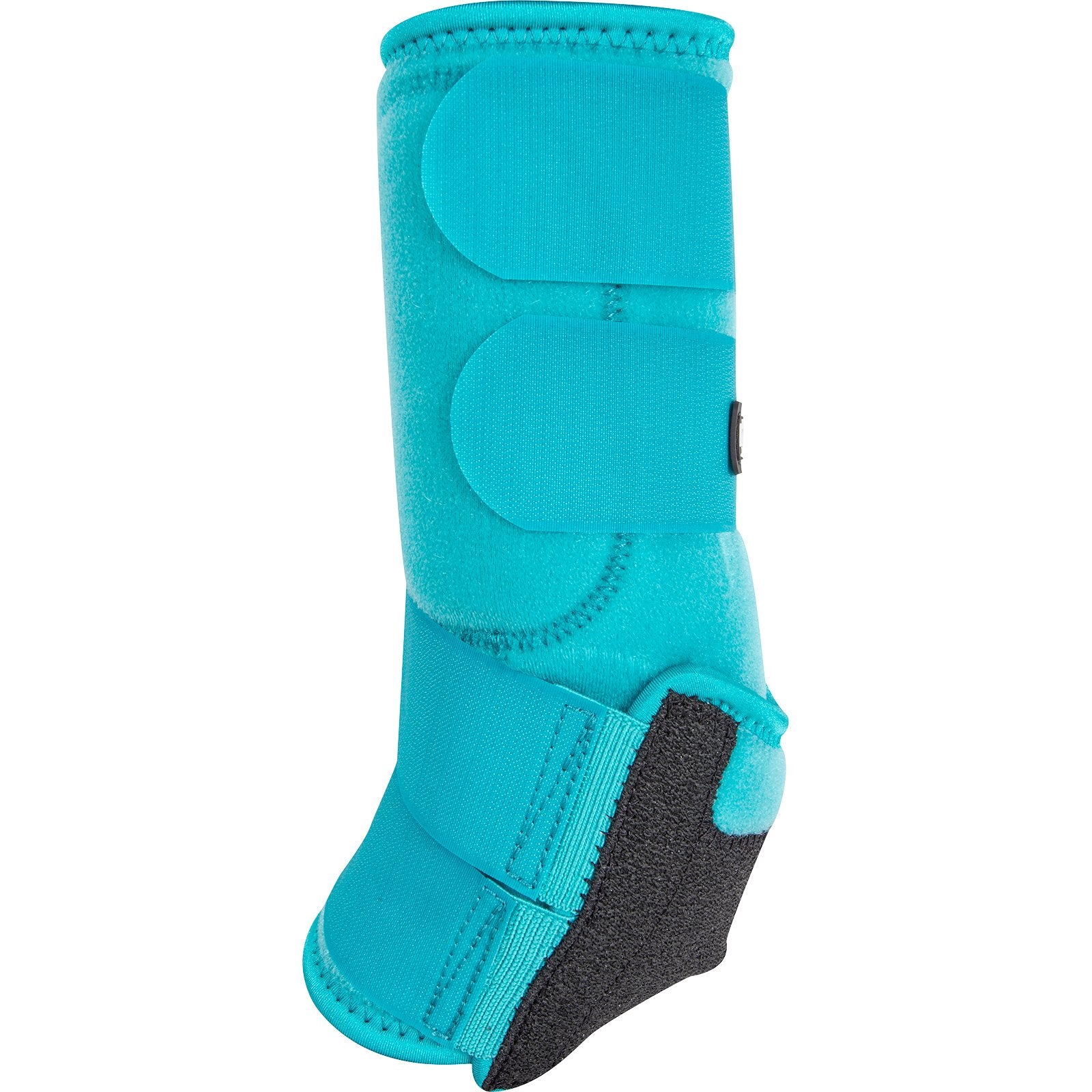 Turquoise protective boot with black accents on a white background