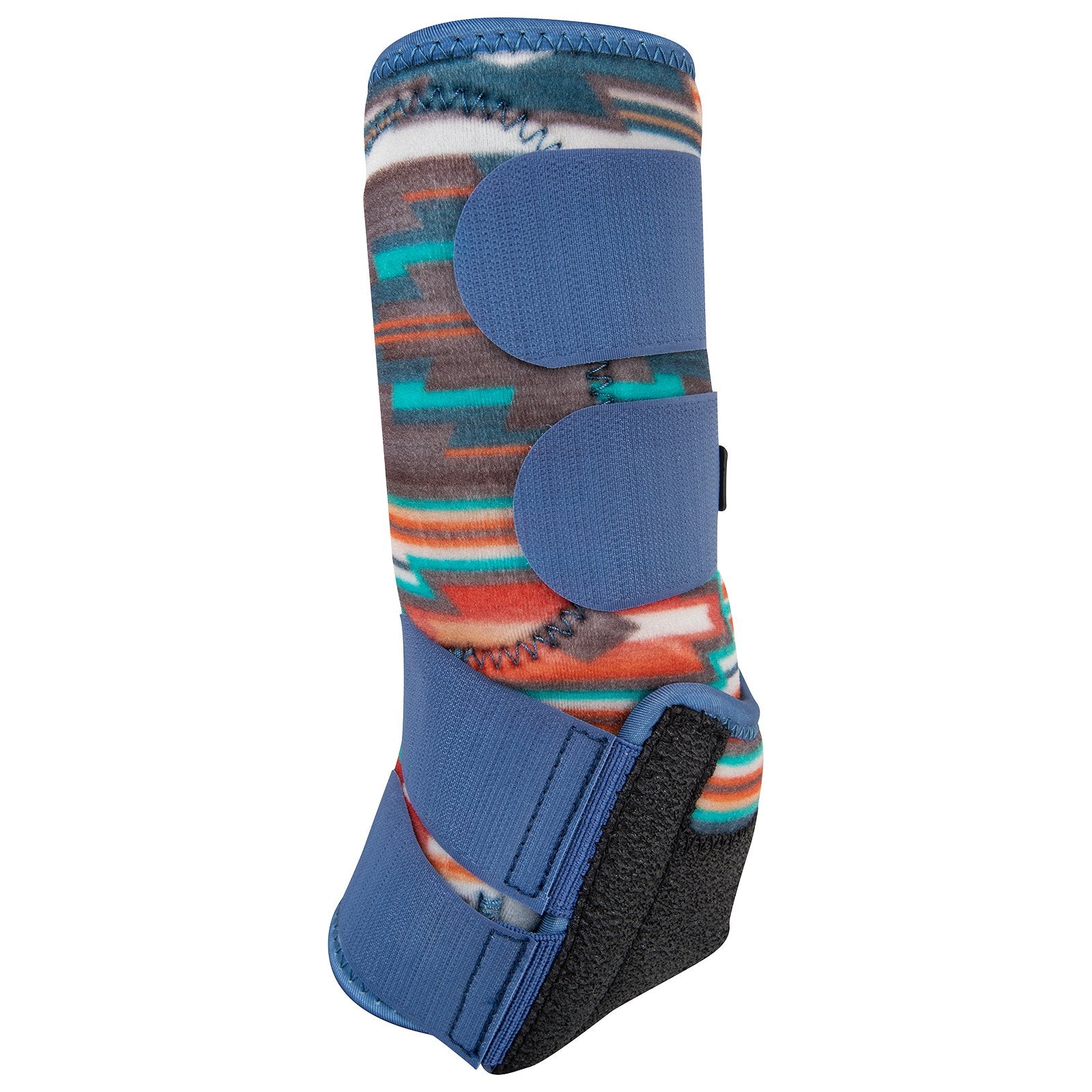 Colorful protective boot with patterned design on a white background