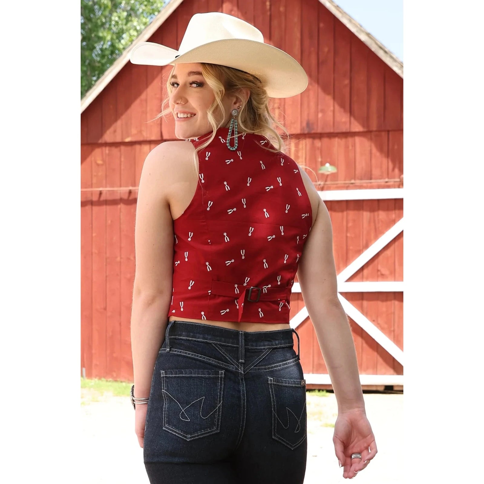 Cruel Denim Women's Red Spur Pattern Cropped Vest Cruel Denim