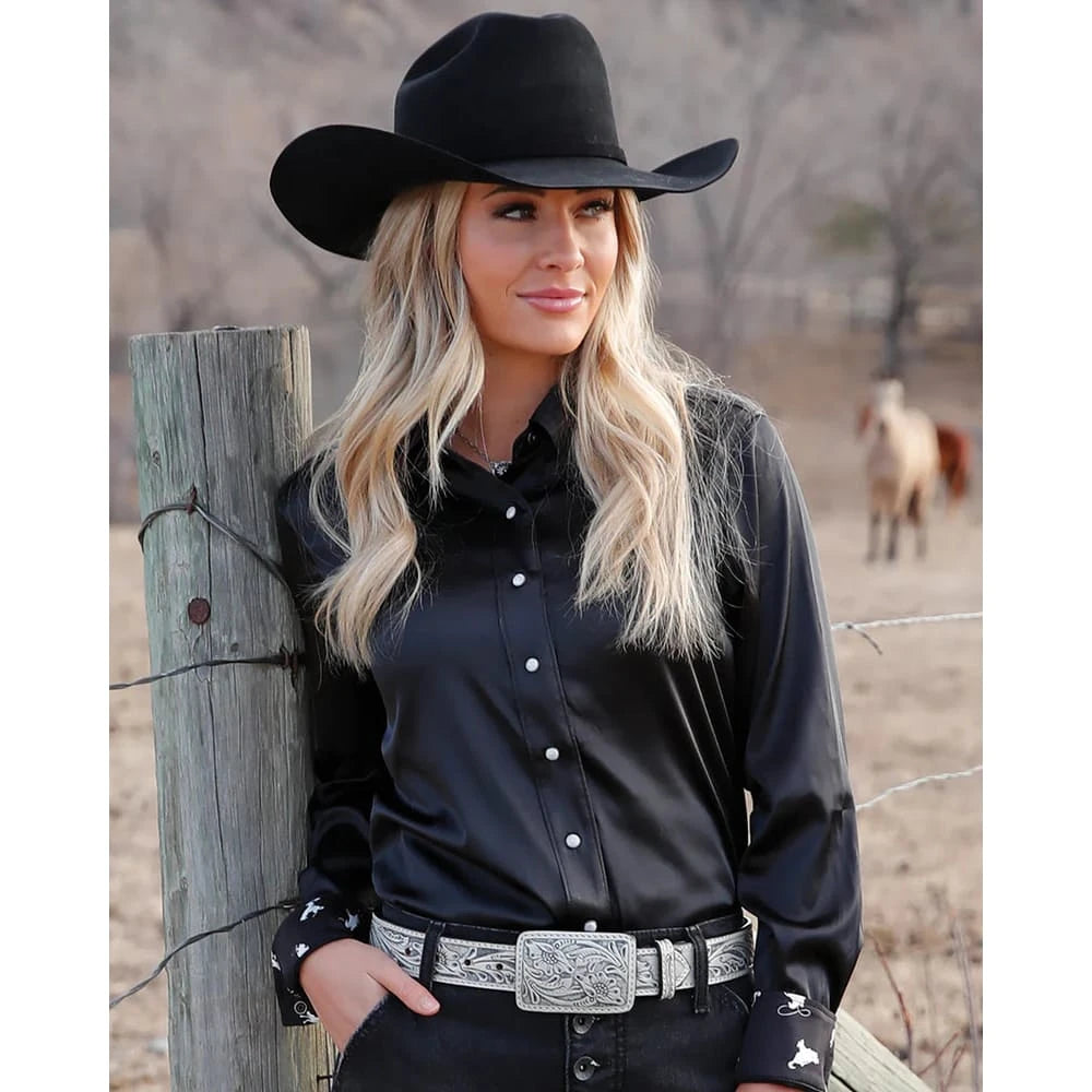 Cruel Denim Women's Satin Classic Fit Long Sleeve Western Shirt Cruel Denim
