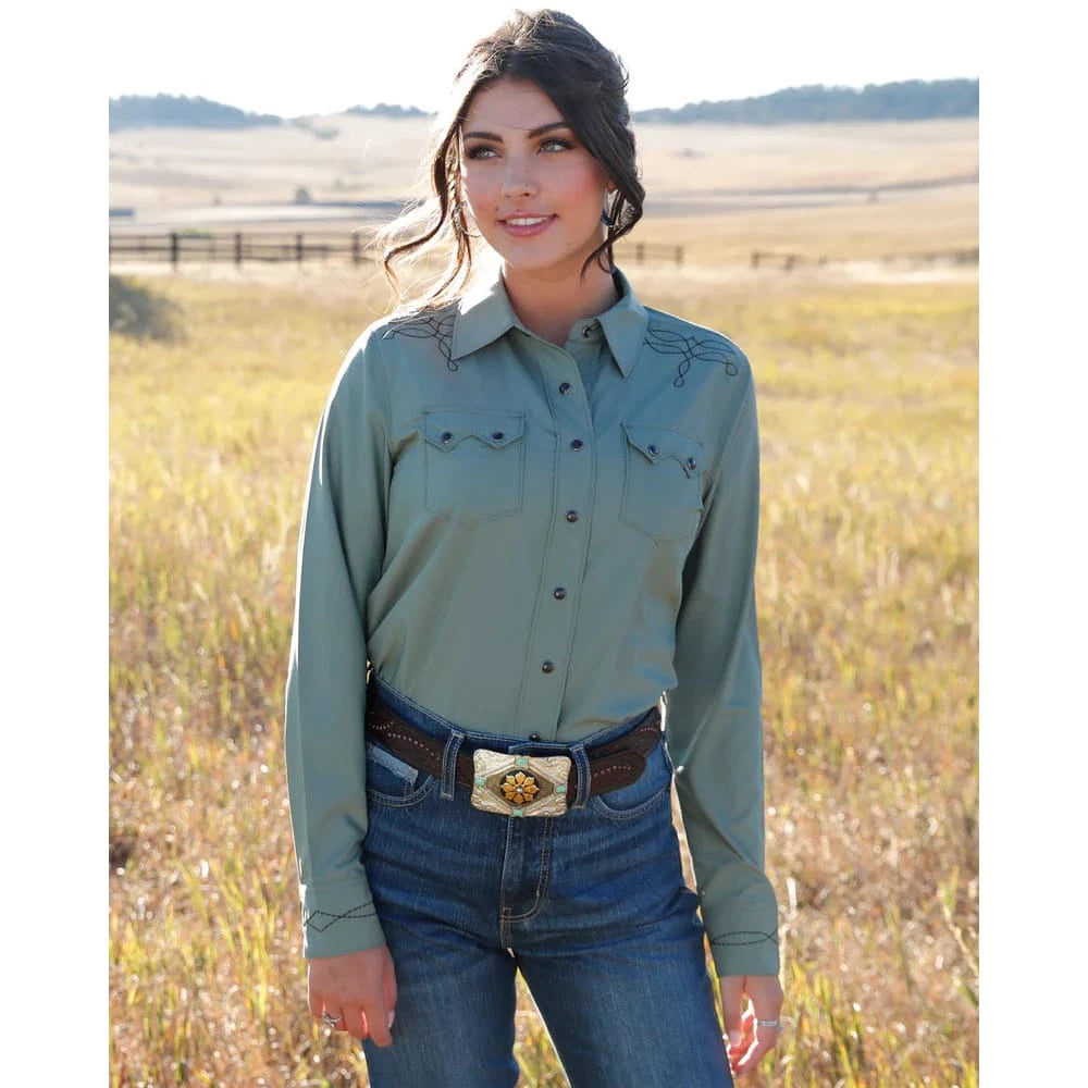 Cruel Denim Women's Satin Snap Long Sleeve Western Shirt Cruel Denim