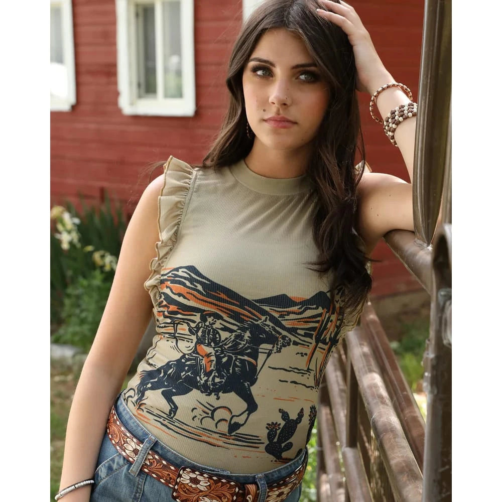 Cruel Denim Women's Western Rib Knit Sleeveless Tank Cruel Denim