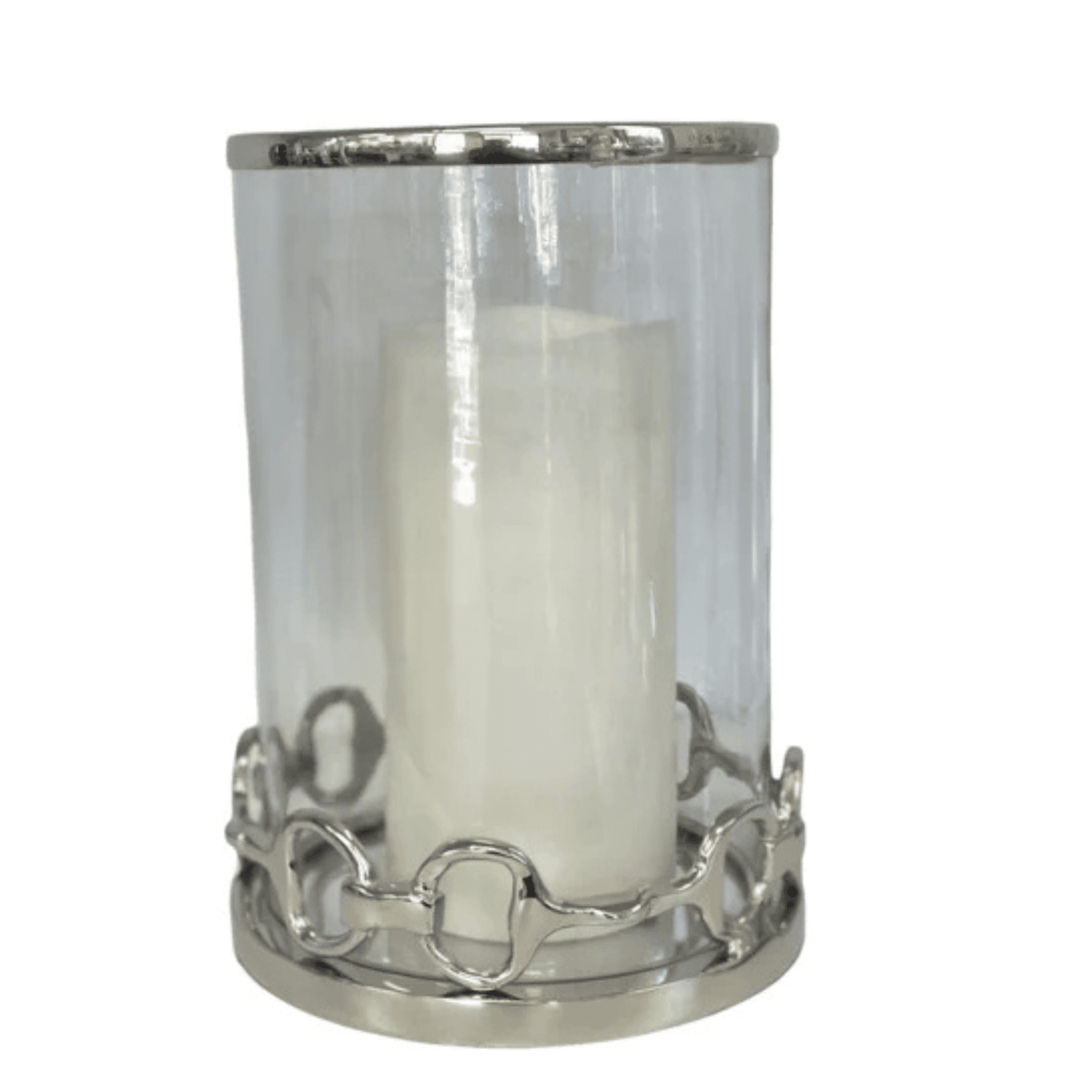 Flair Silver Small Hurricane Candle Holder with Horse Bits Flair