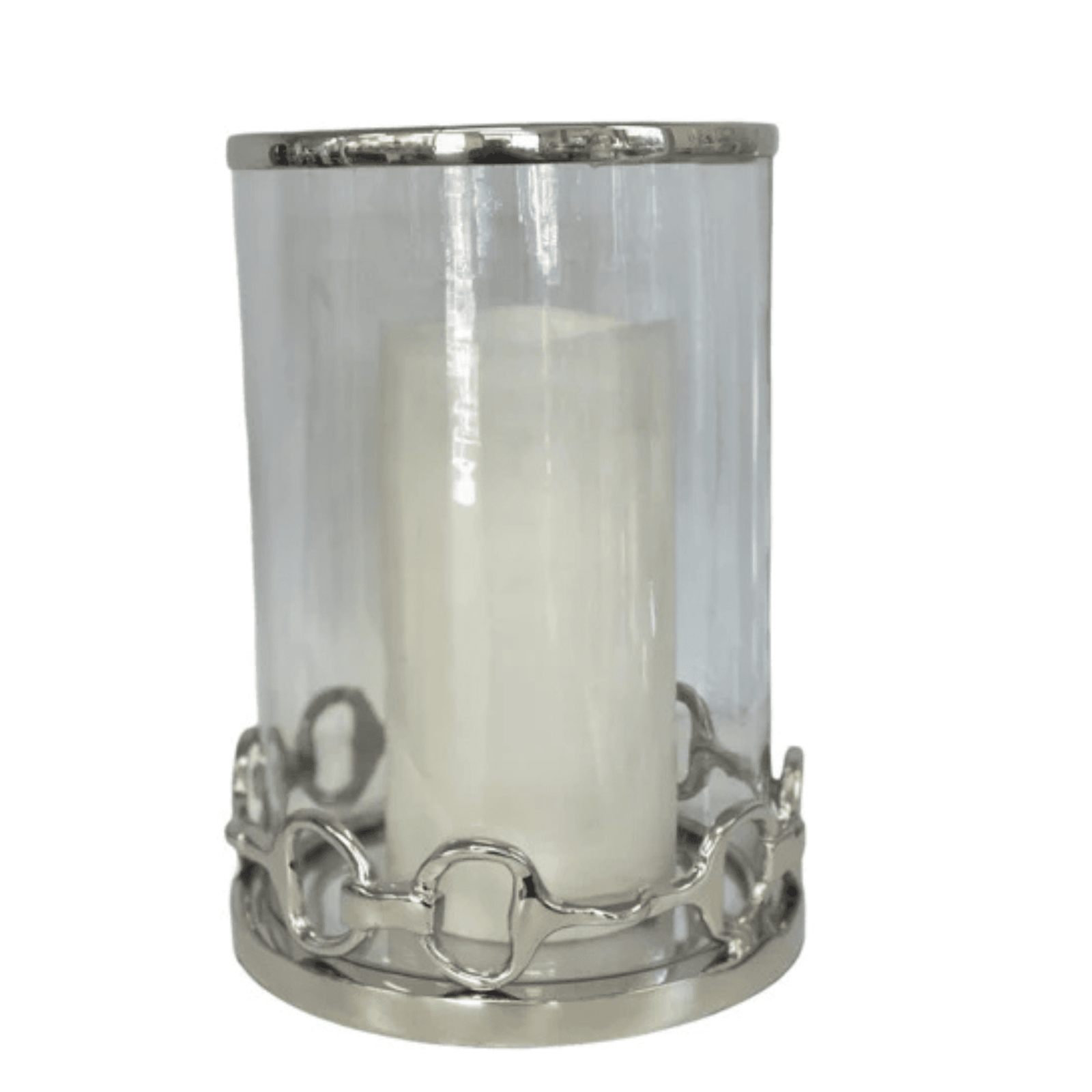 Flair Silver Small Hurricane Candle Holder with Horse Bits Flair