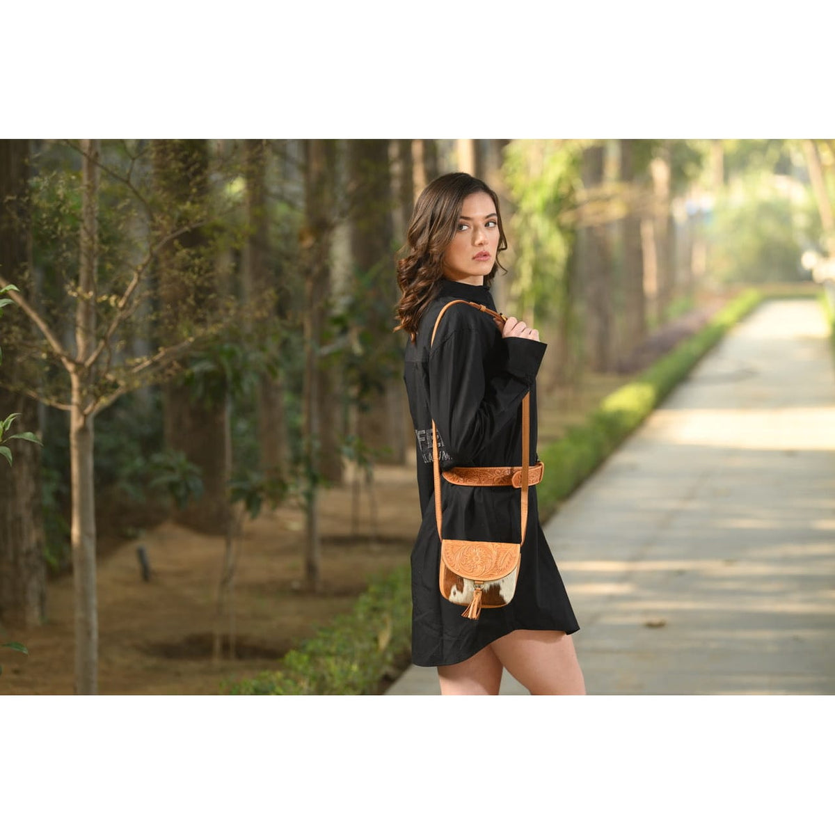 Haiti Tan Tooling Leather Cowhide Bag The Design Edge