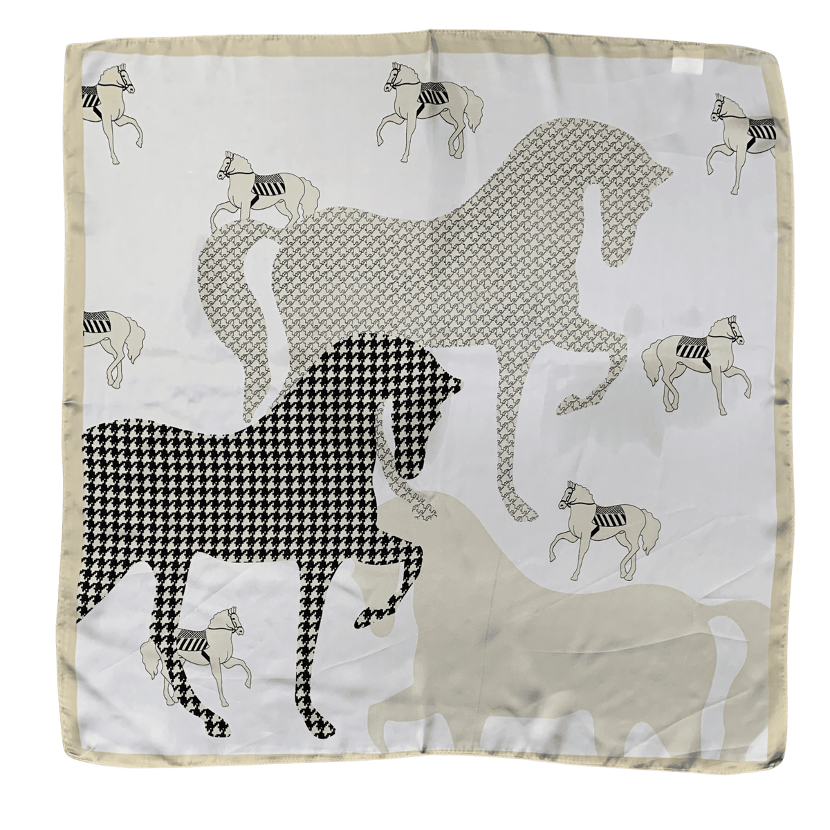 Houndstooth Horse Square Silk Scarf Essential Import
