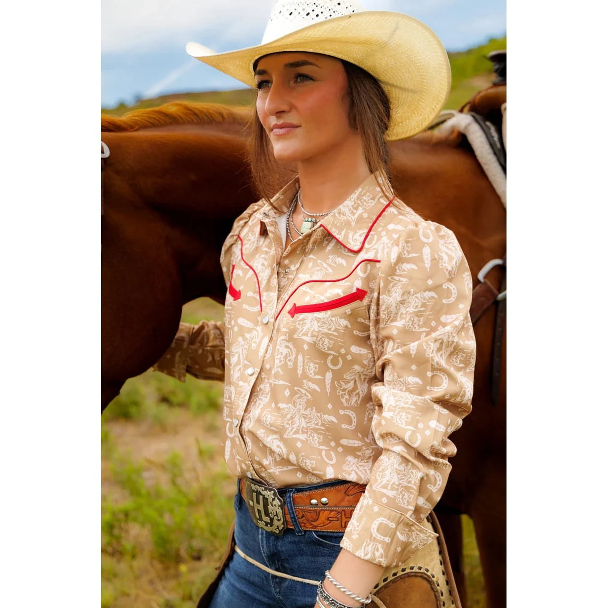 Howdy Hanny Cowboy Feather Long Sleeve Western Shirt Howdy Hanny