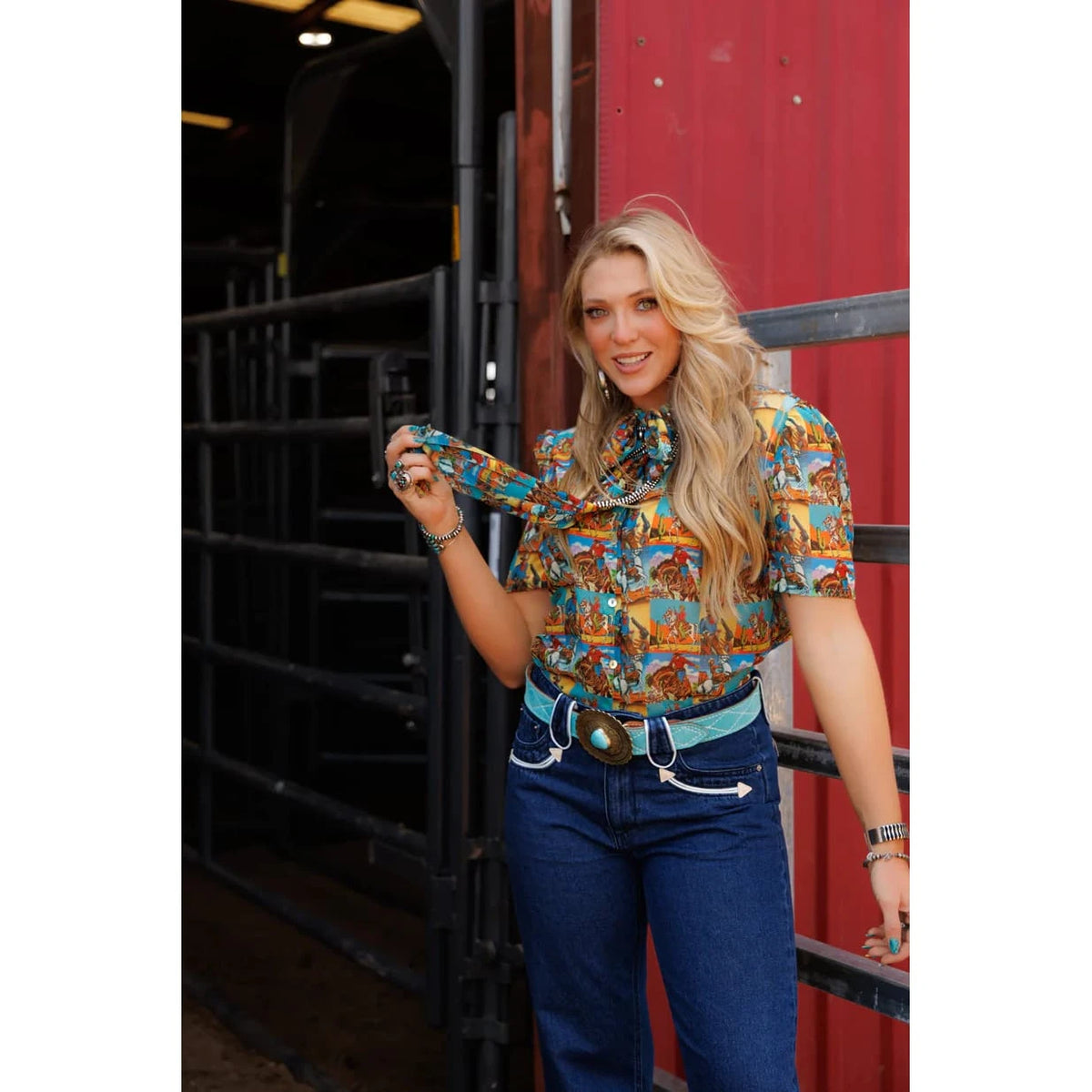 Howdy Hanny Cowboy Popart Short Sleeve Tie Top Howdy Hanny