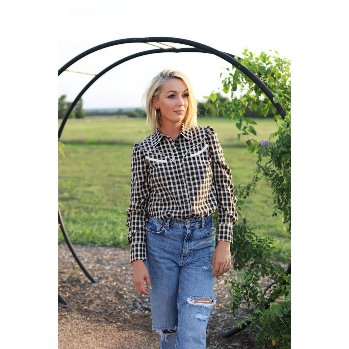 Howdy Hanny Women's Black Gingham Long Sleeve Western Shirt Howdy Hanny