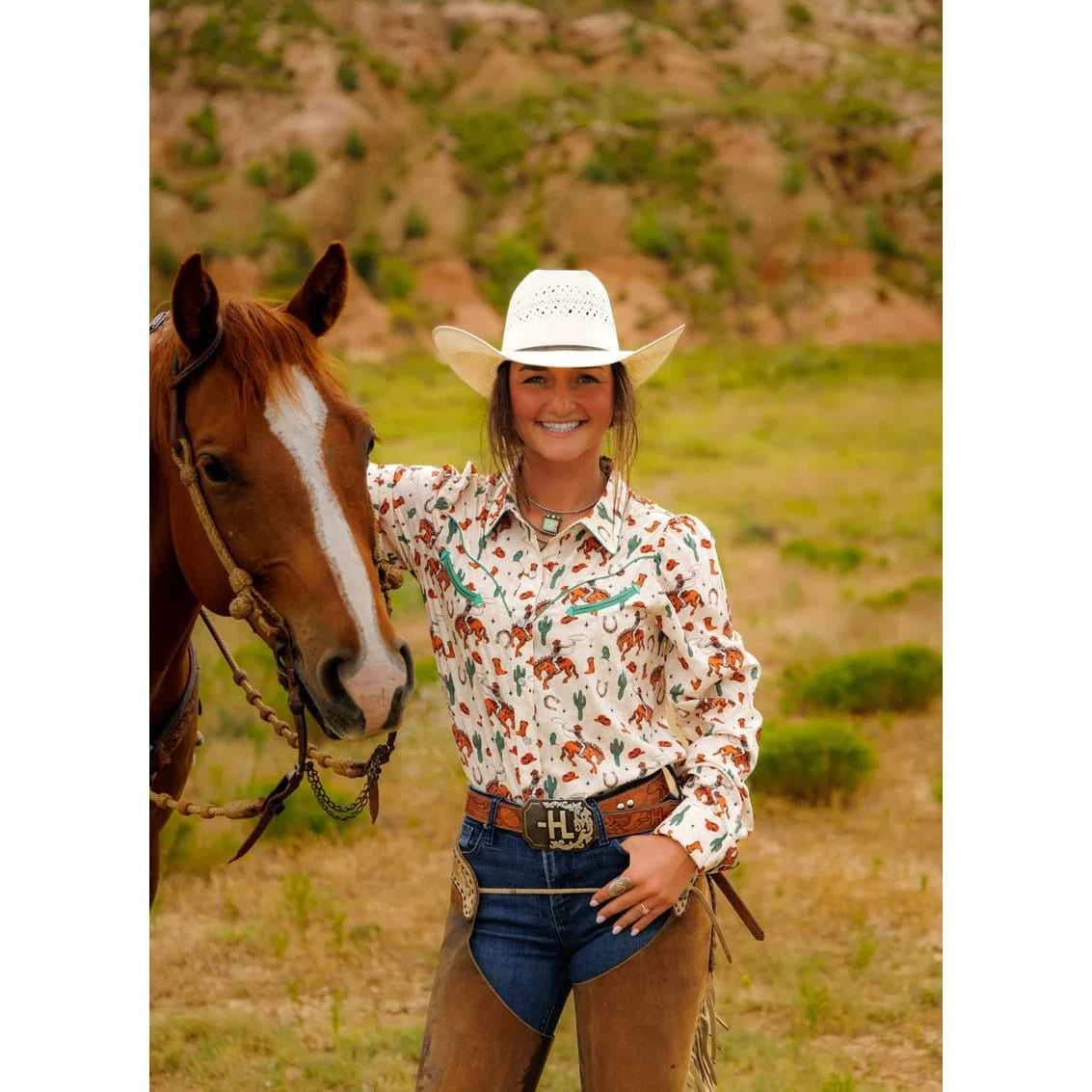 Howdy Hanny Women's Bucking Horse Performance Long Sleeve Western Shirt Howdy Hanny