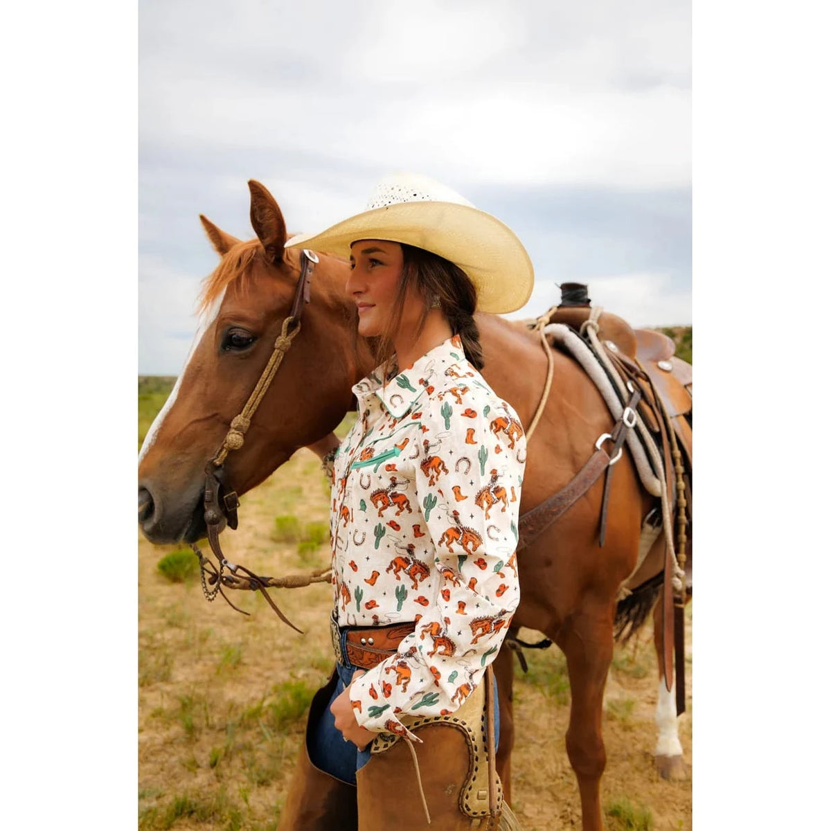 Howdy Hanny Women's Bucking Horse Performance Long Sleeve Western Shirt Howdy Hanny
