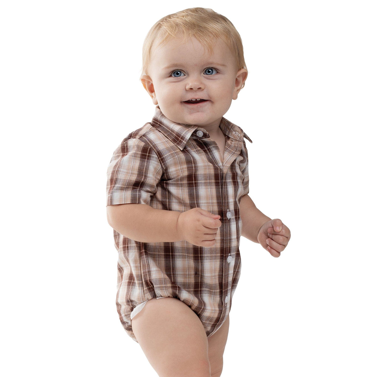 Infant's Frankie Short Sleeve Full Button Plaid Jumpsuit Just Country