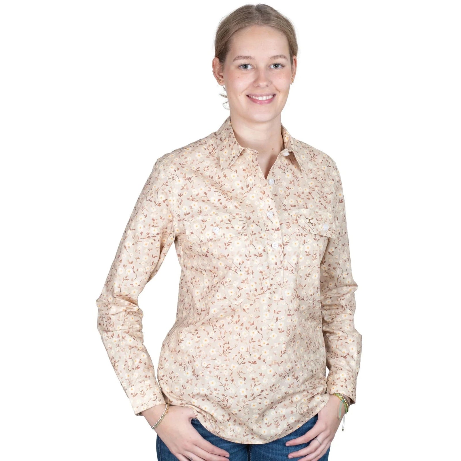Just Country Women's Georgie Half Button Print Long Sleeve Workshirt Just Country