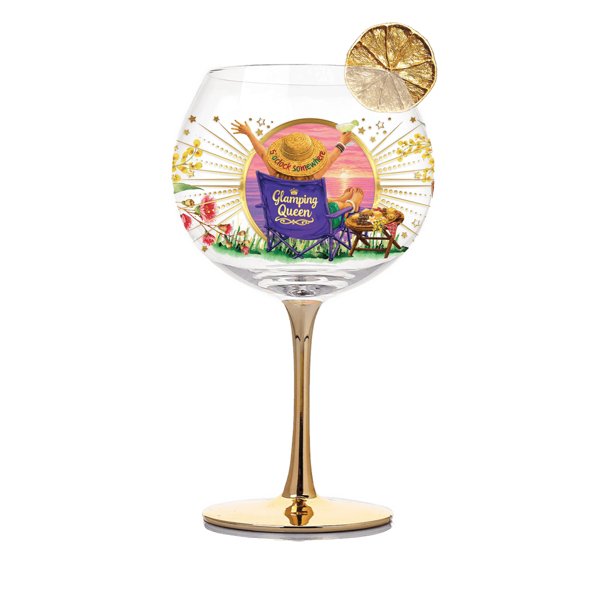 Lisa Pollock - Glamping Queen Rules Golden Glamour Cocktail Glass Lisa Pollock