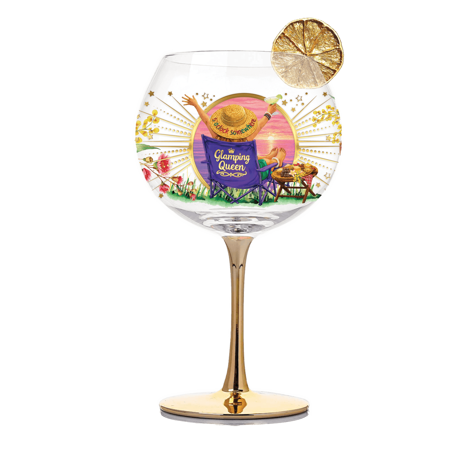 Lisa Pollock - Glamping Queen Rules Golden Glamour Cocktail Glass Lisa Pollock