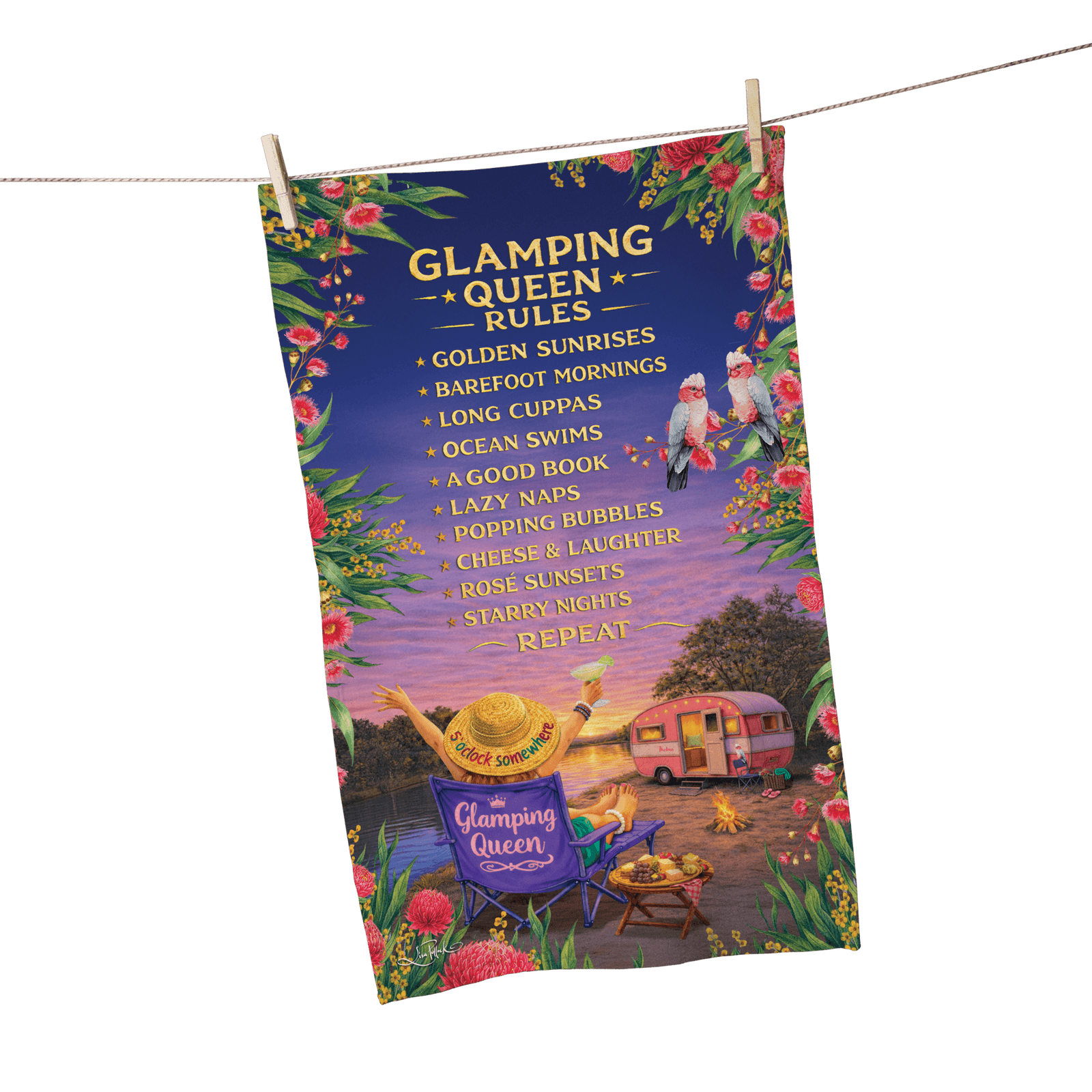 Lisa Pollock Glamping Queen Rules Tea Towel Lisa Pollock