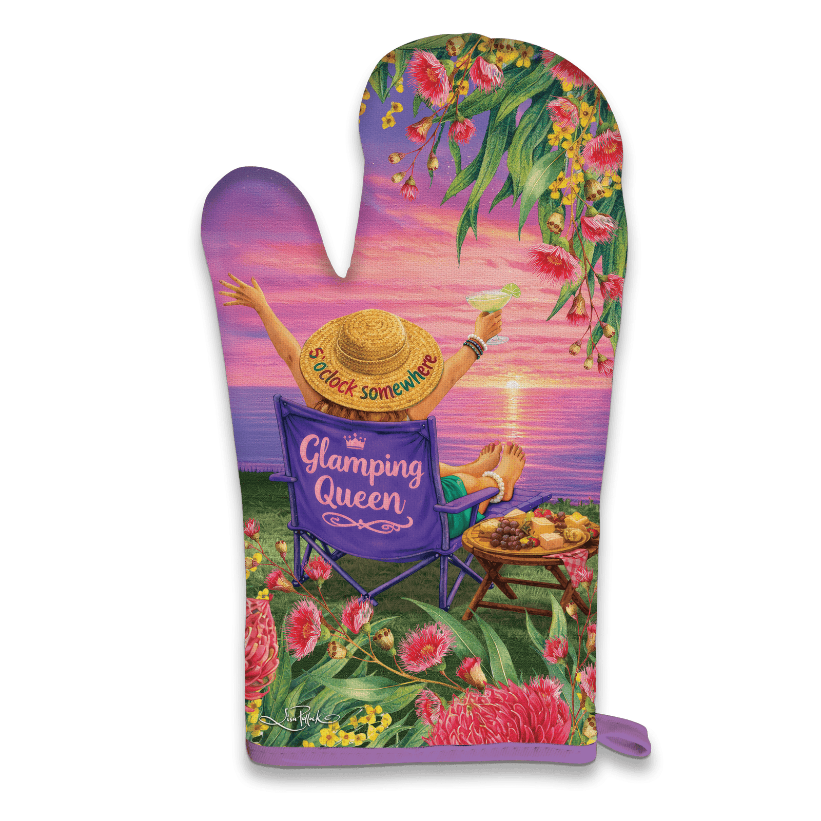 Lisa Pollock Oven Mitt & Pot Holder - Glamping Queen Rules Lisa Pollock