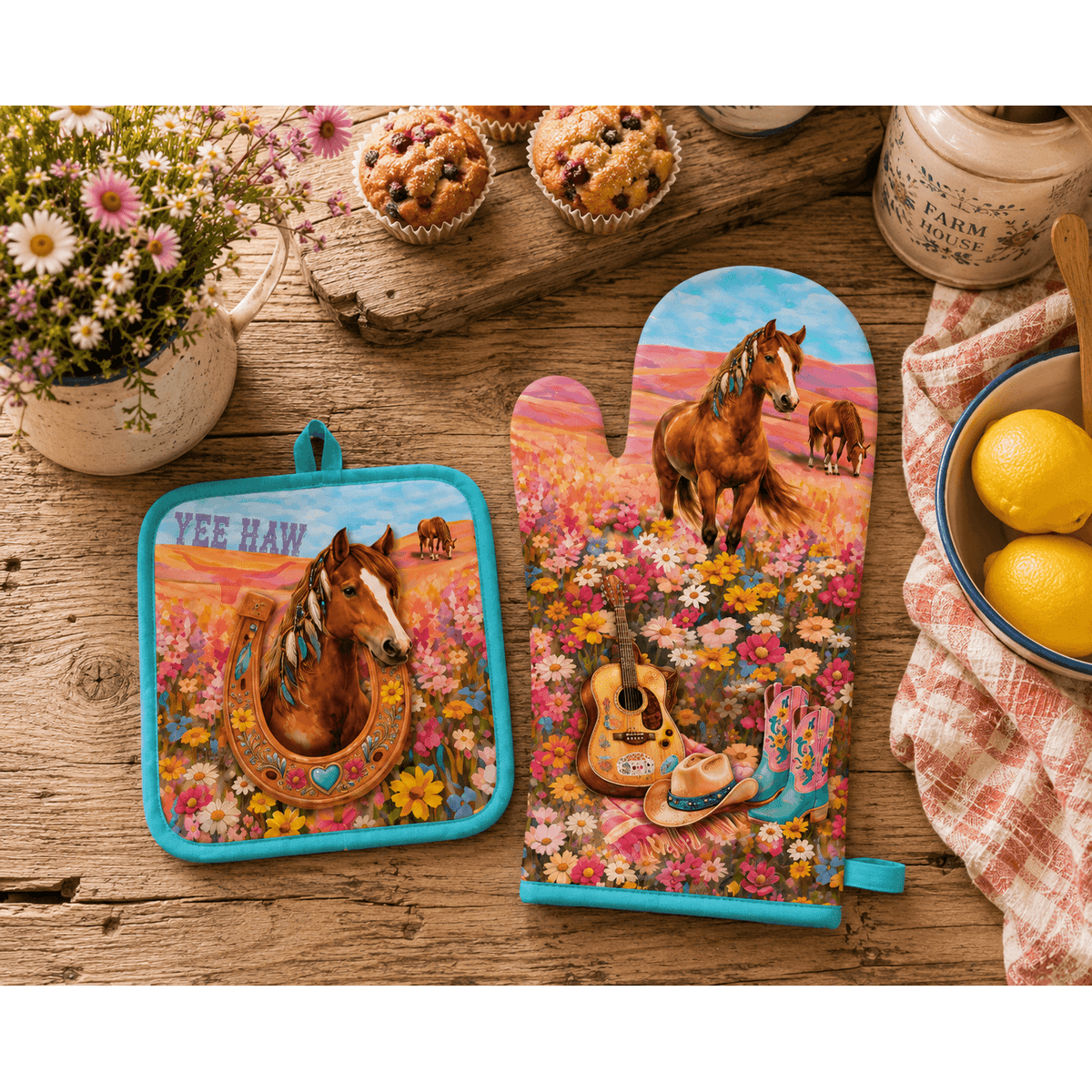Lisa Pollock Oven Mitt & Pot Holder - Lucky Country Lisa Pollock
