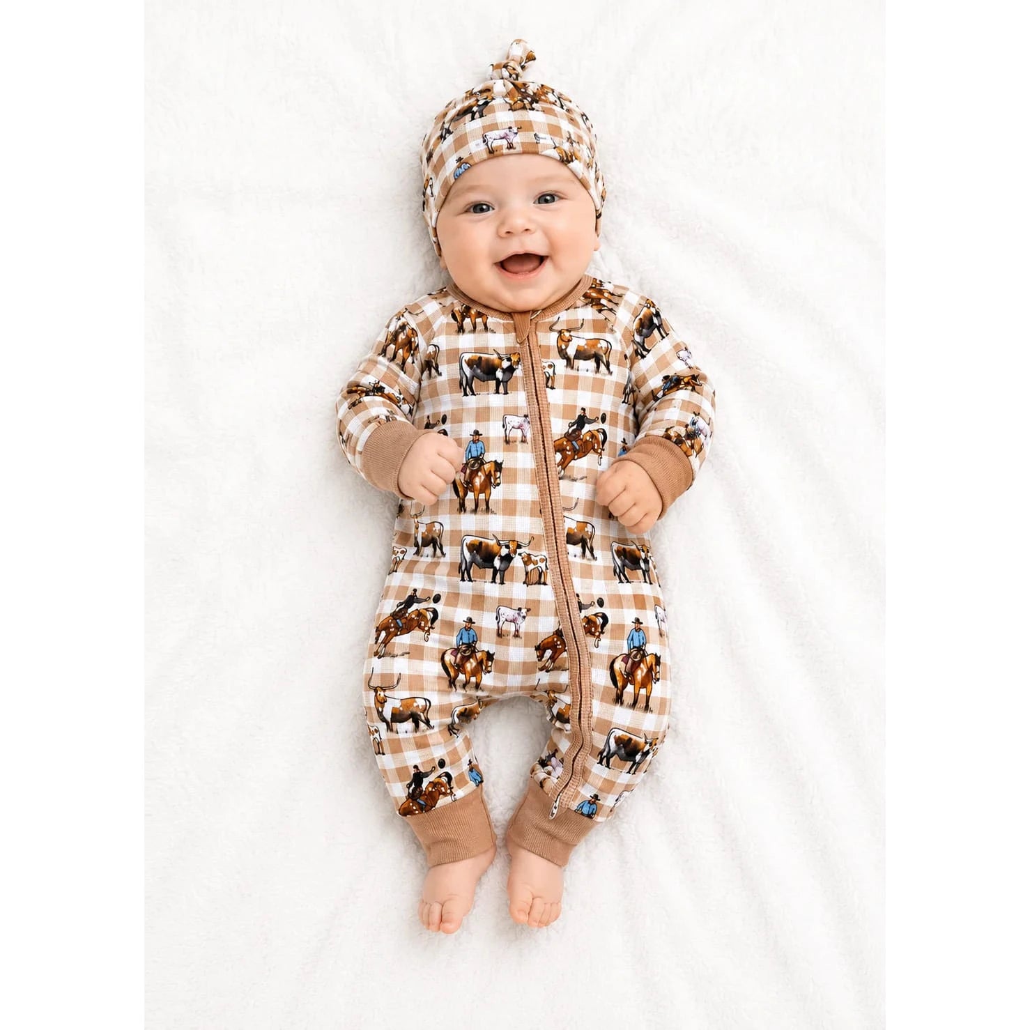 Little Windmill Cowboy Waffle Cotton Onesie With Beanie Little Windmill Co