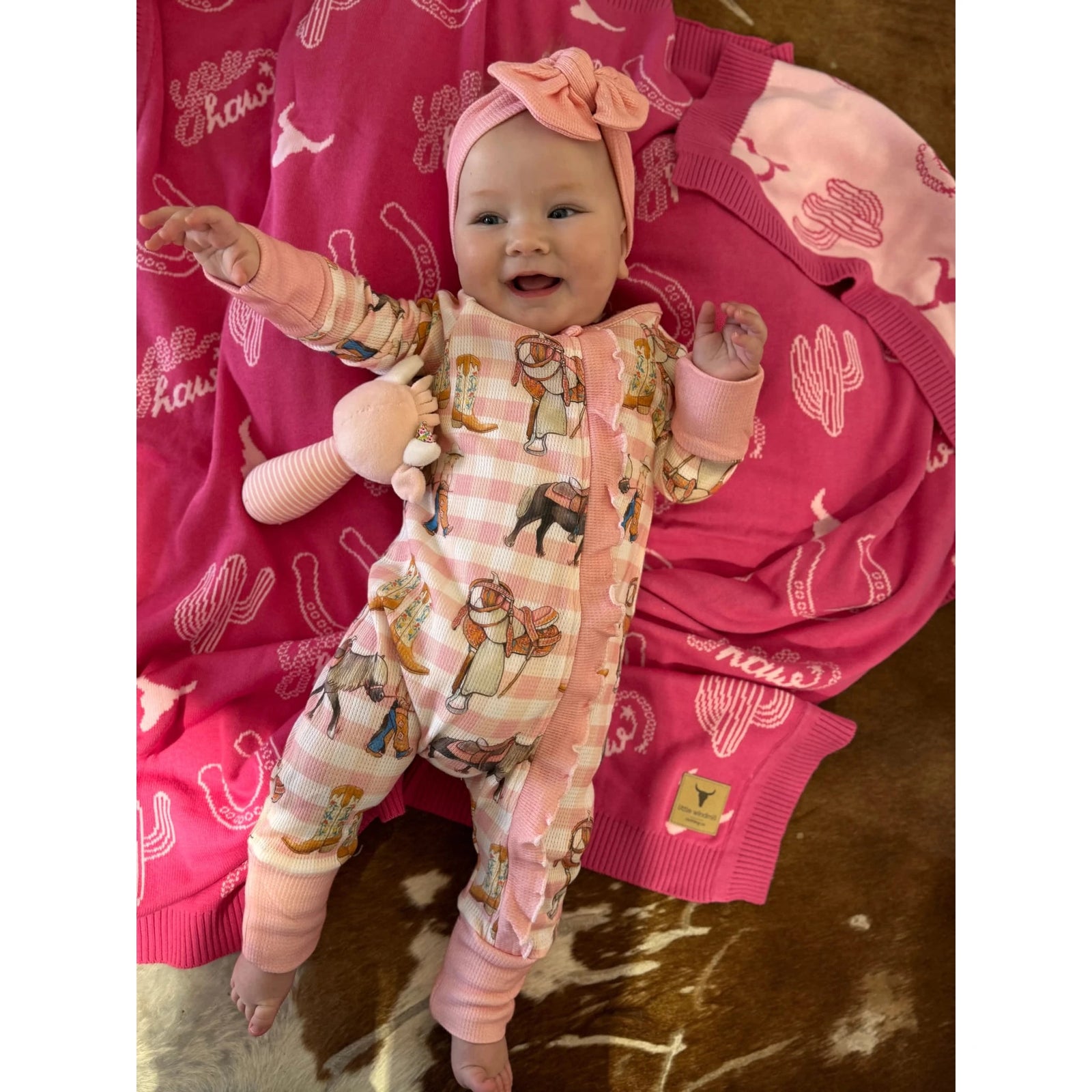 Little Windmill Cowgirl Waffle Cotton Onesie With Bow Little Windmill Co
