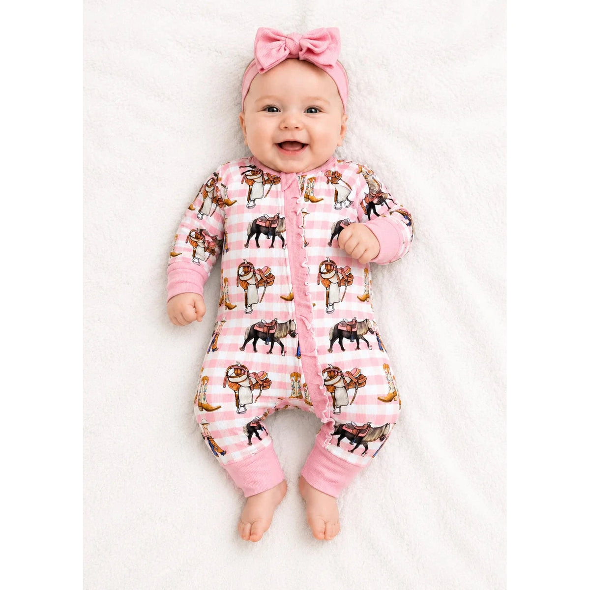 Little Windmill Cowgirl Waffle Cotton Onesie With Bow Little Windmill Co
