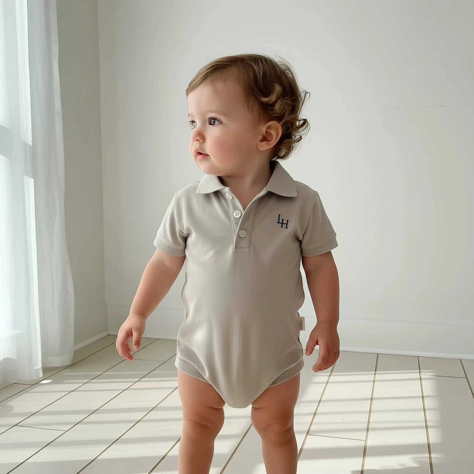 Love Henry Baby Boy's Polo Romper - Beige Grey Love Henry