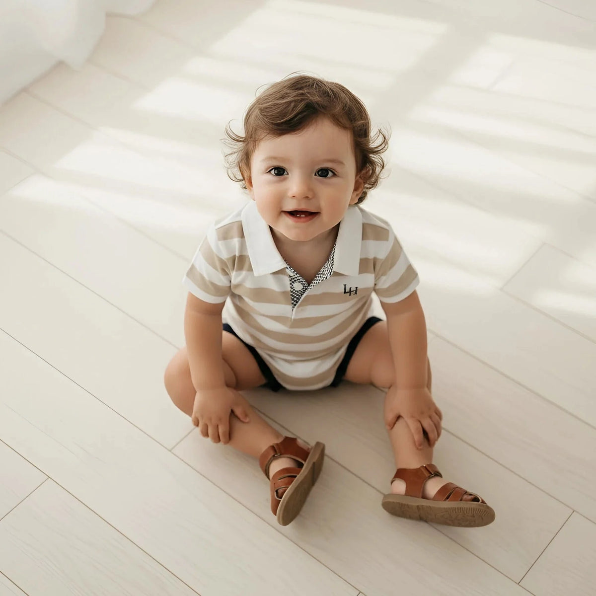Love Henry Baby Boy's Rugby Polo Romper - Beige Stripe Love Henry