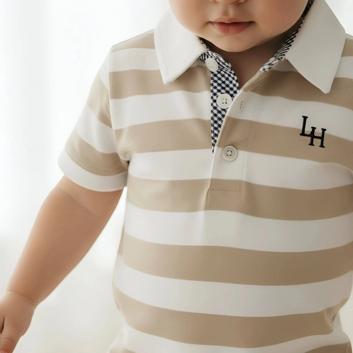 Love Henry Baby Boy's Rugby Polo Romper - Beige Stripe Love Henry