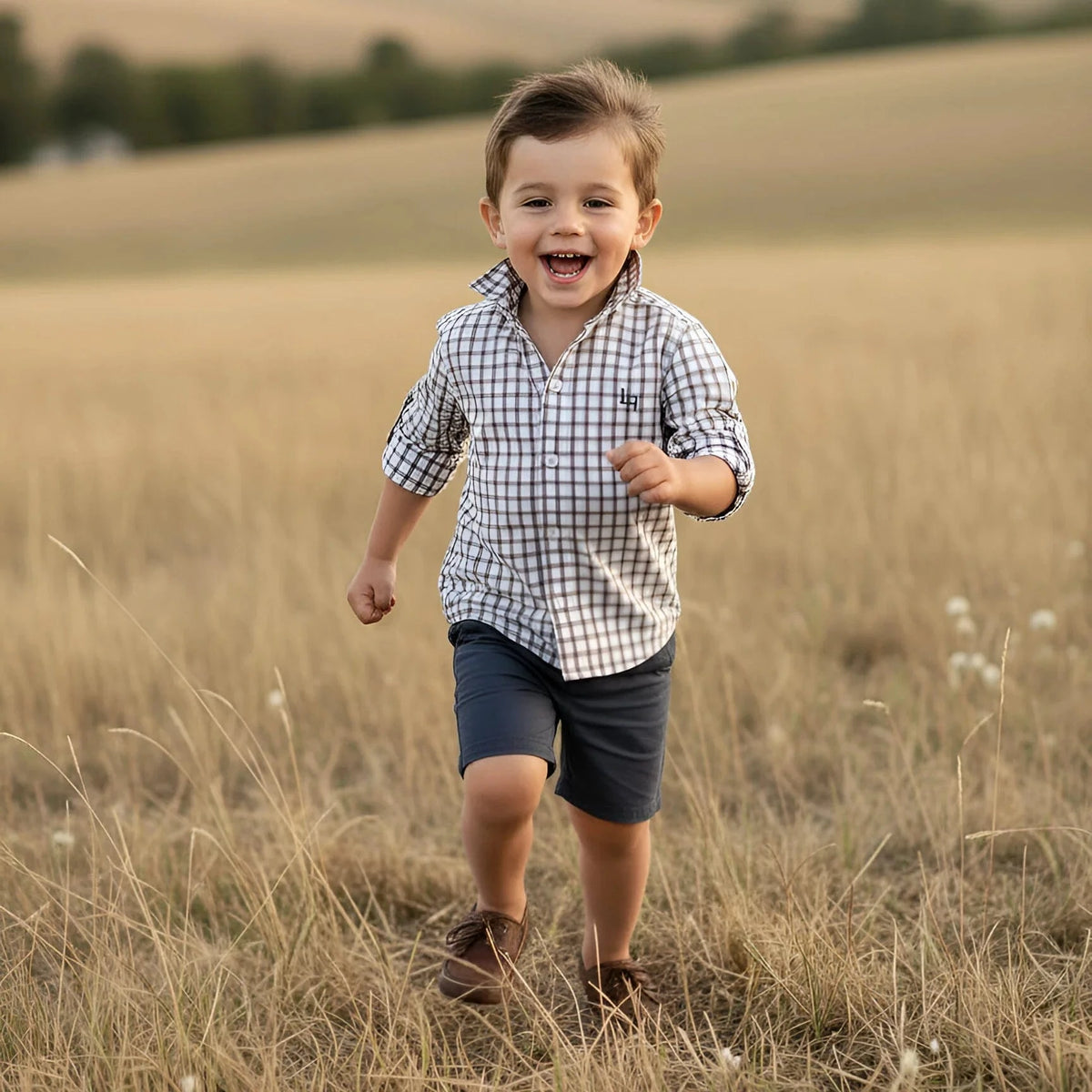 Love Henry Boy's Oxford Tan Check Dress Shirt Love Henry