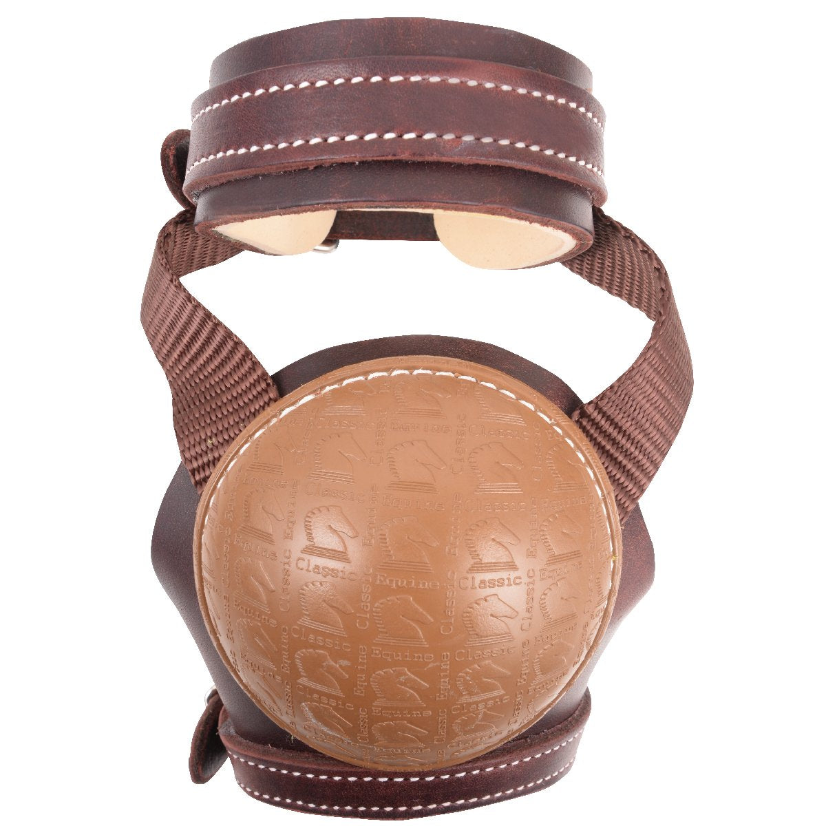 Brown leather glove with a ball inside on a white background