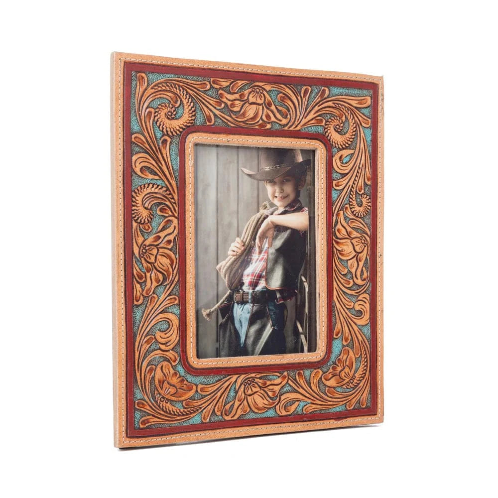 Magnolia Rise Handtooled Leather Photo Frame in Deep Mahogany Myra Bags