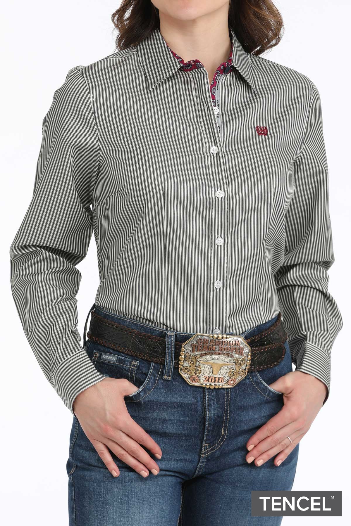 Cinch Women&#39;s Tencel Stripe L/S Western Shirt