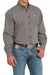 Cinch Men'sMedallion Print L/S Western Shirt. Man wearing a patterned button-up shirt and jeans on a white background