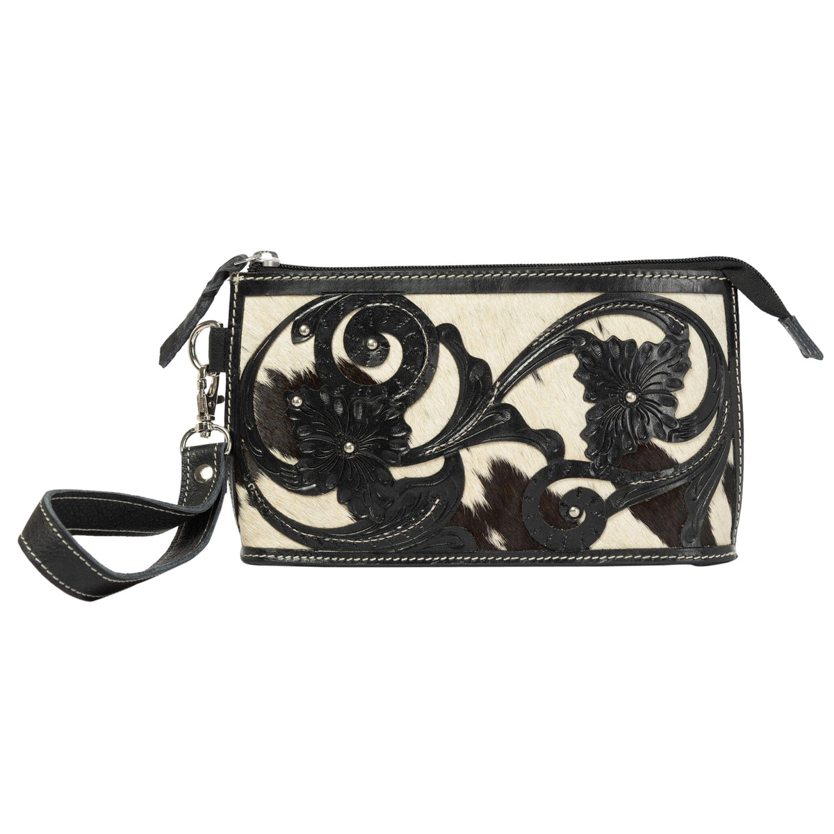 Noto Black Cowhide Clutch with Tooled Cutwork The Design Edge