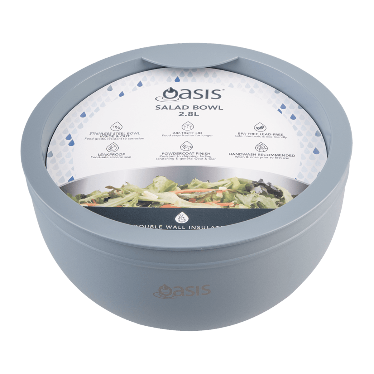 Oasis Stainless Steel 2.8 L Double Wall Salad Bowl with Lid Donaldson Enterprises