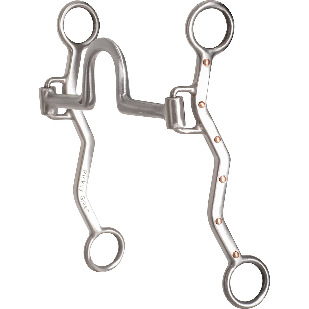 Metal horse bridle bit on a white background