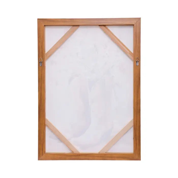 A wooden picture frame with a light brown finish and internal support beams, shown empty against a plain white background.